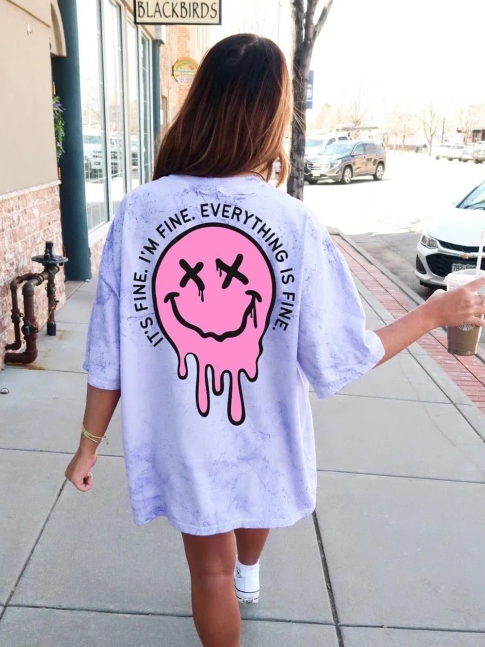 Comfort Colors Lavender Tie-Dye Tee with Pink Drip Smiley